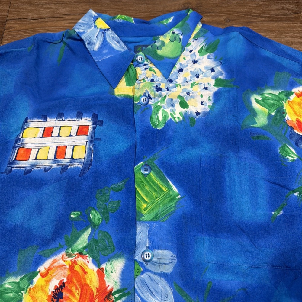 JAMS WORLD Men's XL Hawaiian Button Shirt "Bludrangea" Floral Blue 100% Rayon - Picture 5 of 11